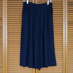 Navy Blue Gaucho Wide Leg Crop Pants